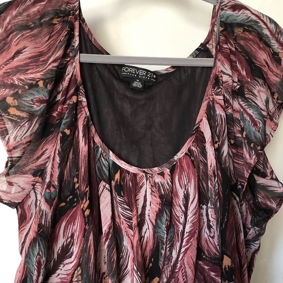 Forever 21 Plus Size Feather Print Ruffle Sleeve Dress 1X - Picture 5 of 12